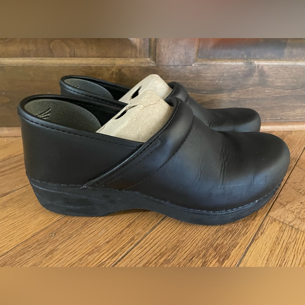 Dansko Black Leather Women’s Slip-Ons